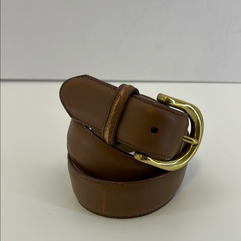 Vintage Lands End 506 Brown Leather Belt w/ Brass Buckle- Women’s Size Small